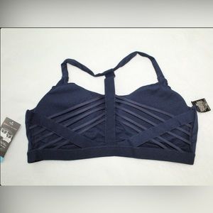 Blue supported sports bra. Padded with cross back straps.